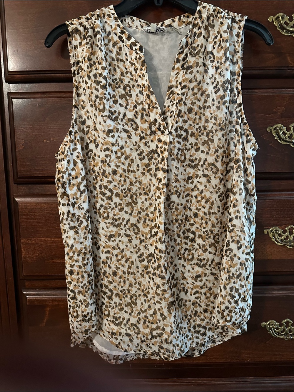 Calvin Klein Leopard Print Sleeveless V-Neck Camisole - Tan & Black